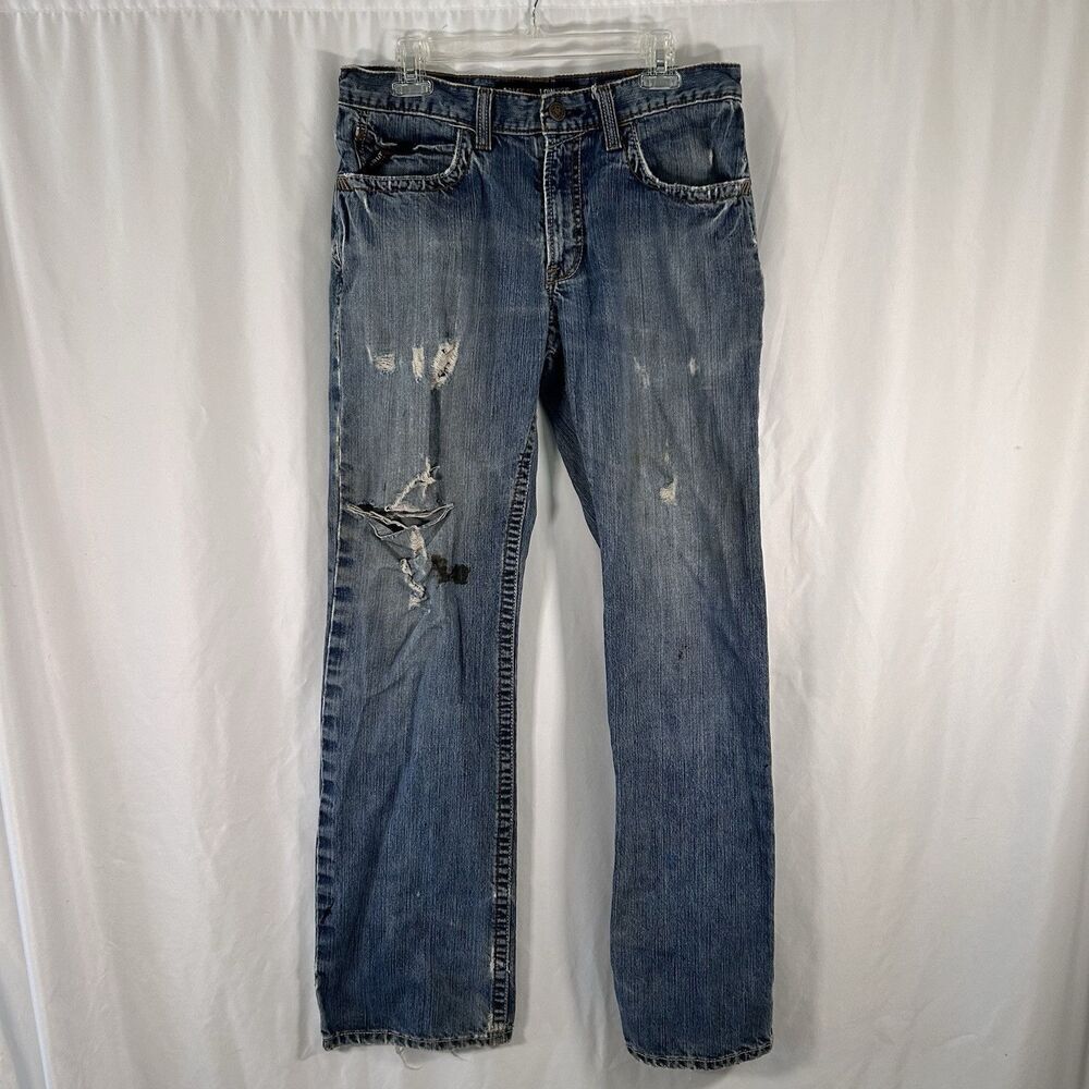 ARIAT FR Jeans Men's 31x34 Medium Wash Low Rise M4 Boot 100% Cotton Distressed